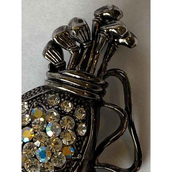 Vintage LS Golf Bag AB Rhinestone Brooch Pin Silver-Tone Sparkly Jewelry Accesso - Picture 3 of 10
